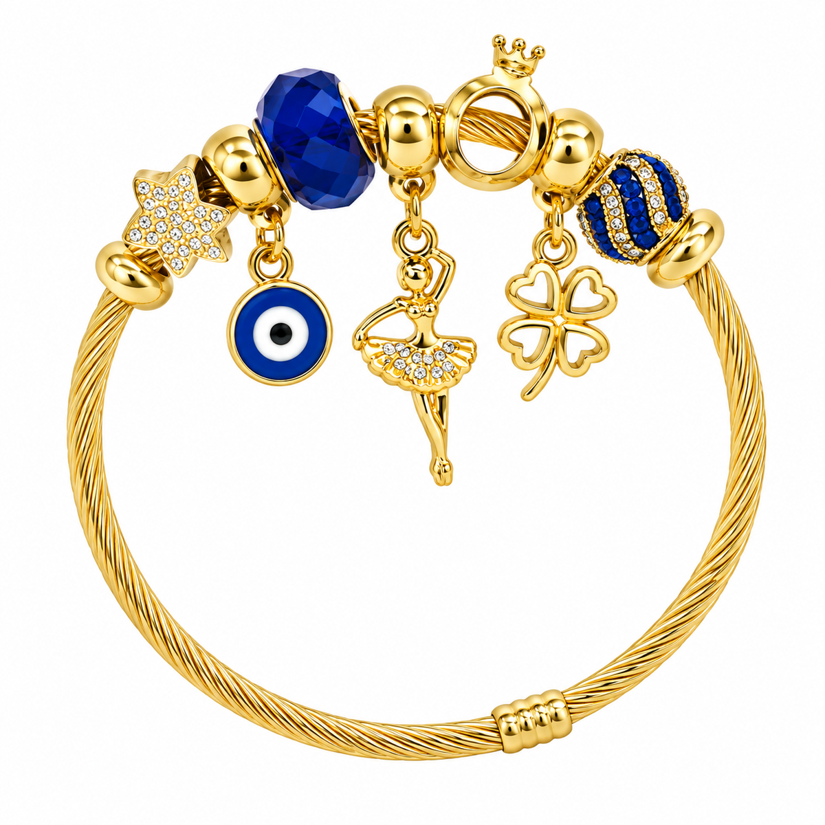 Χρυσό Βραχιόλι με Μπλε Διακοσμητικά & Charms SZ201120