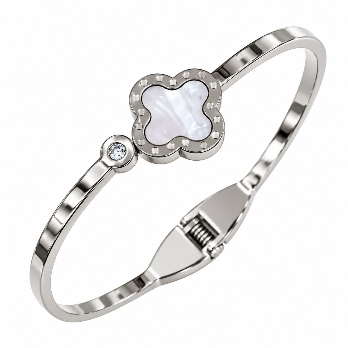 Ασημί Βραχιόλι με Λευκό Clover ST230021A